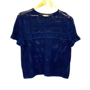 Top Shop NWOT Navy Crochet Short Sleeve Sweater Size 8